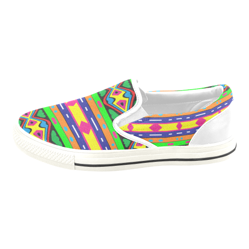 Distorted colorful shapes and stripes Slip-on Canvas Shoes for Kid (Model 019)