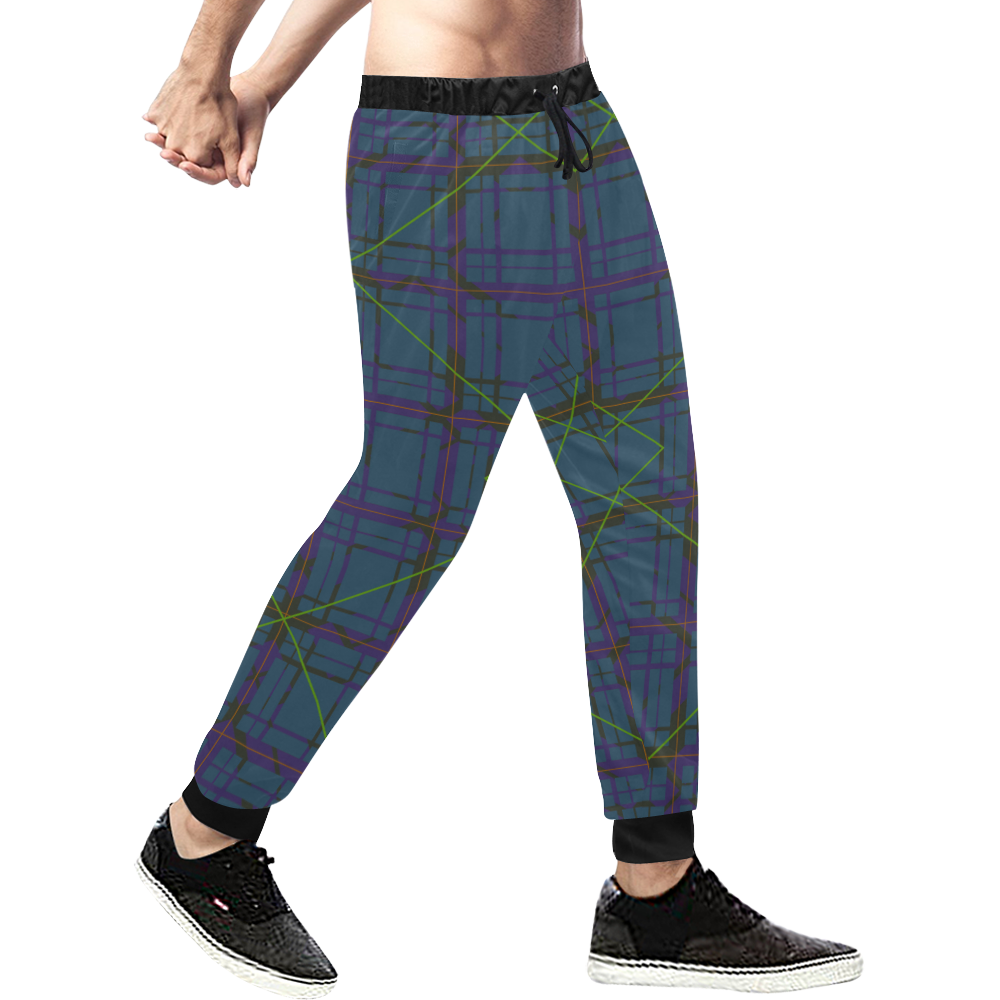 Neon plaid 80's style design Men's All Over Print Sweatpants (Model L11)