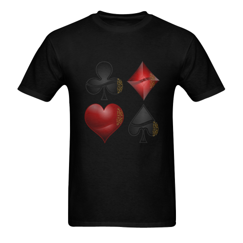 Las Vegas Black and Red Casino Poker Card Shapes on Black Men's T-shirt in USA Size (Front Printing Only) (Model T02)