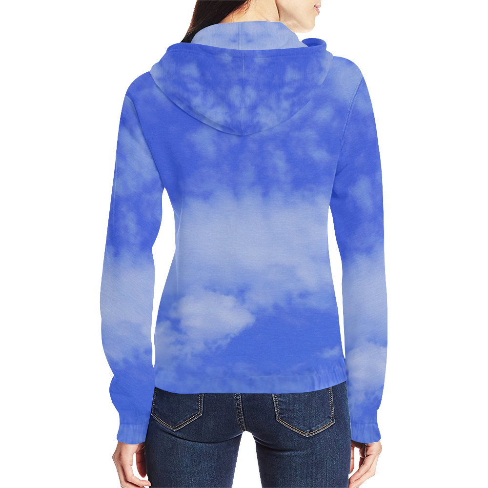 Blue Clouds All Over Print Full Zip Hoodie for Women (Model H14)