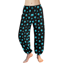 Terrific Turquoise Polka Dots on Black Women's All Over Print Harem Pants (Model L18)