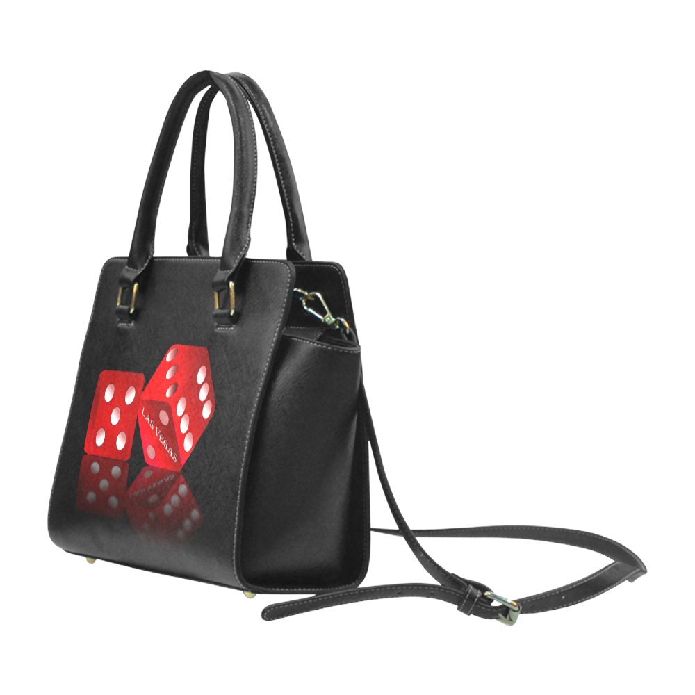 Las Vegas Craps Dice on Black Rivet Shoulder Handbag (Model 1645)