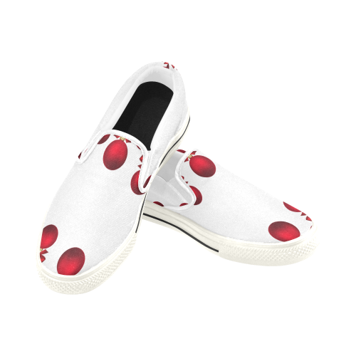 Red Christmas Ornaments with Bows Women's Slip-on Canvas Shoes/Large Size (Model 019)