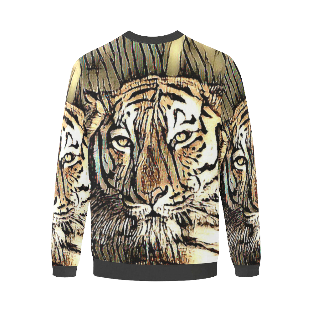 The Tiger Drawing Men's Oversized Fleece Crew Sweatshirt/Large Size(Model H18)