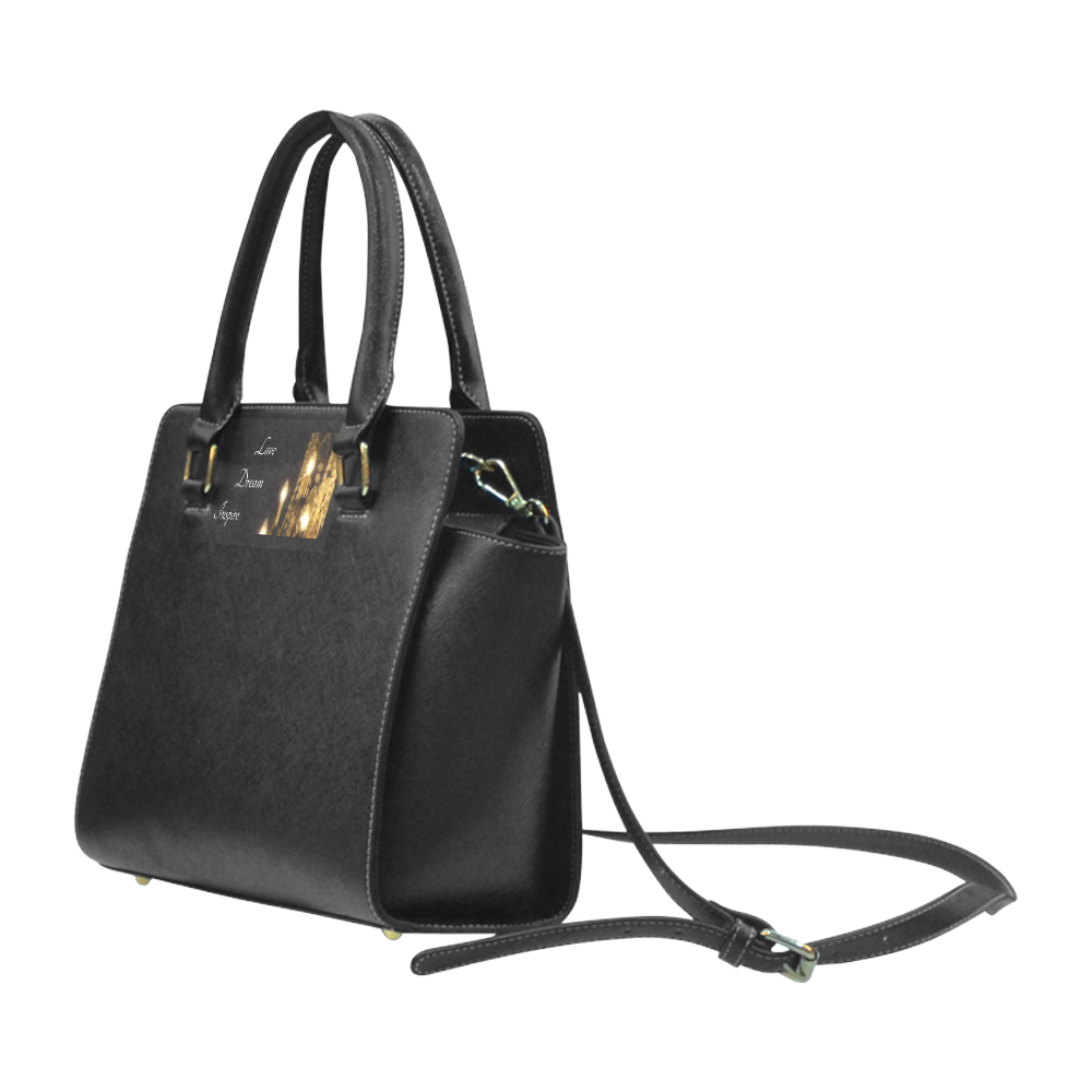 Black: Glittering Chandelier #LoveDreamInspireCo Rivet Shoulder Handbag (Model 1645)