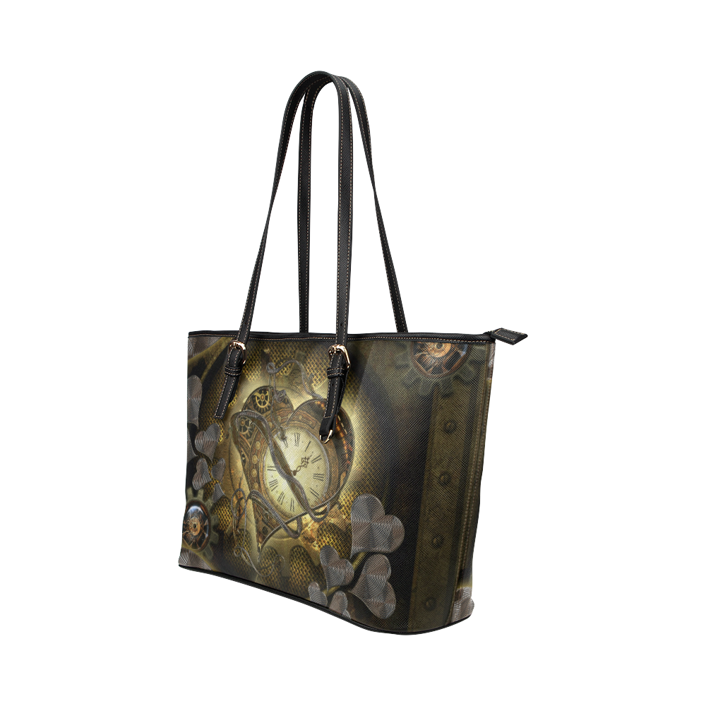 Awesome steampunk heart Leather Tote Bag/Small (Model 1651)