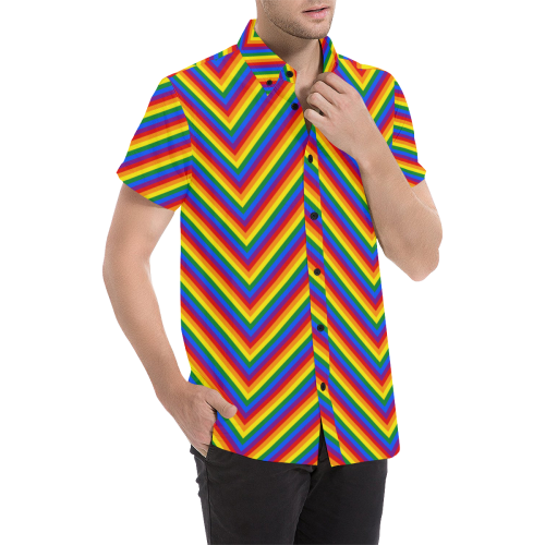 Rainbow Chevron Stripes Pattern Men's All Over Print Short Sleeve Shirt (Model T53)