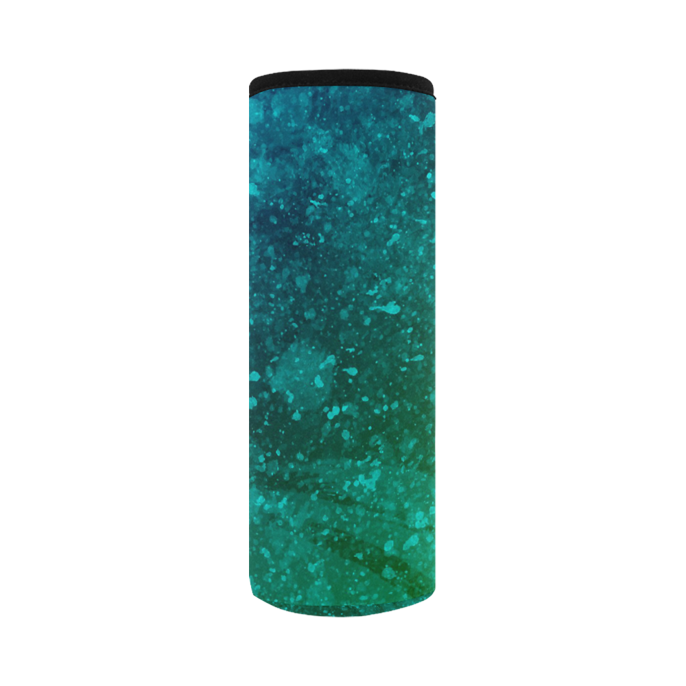 Blue and Green Abstract Neoprene Water Bottle Pouch/Large