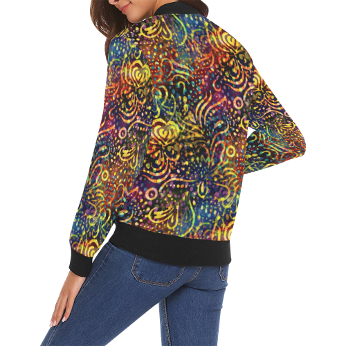 Rainbow Dotted Floral Batik Pattern All Over Print Bomber Jacket for Women (Model H19)
