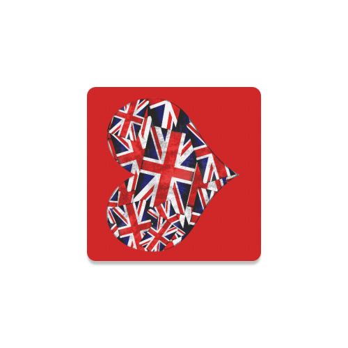 Union Jack British UK Flag Heart Red Square Coaster