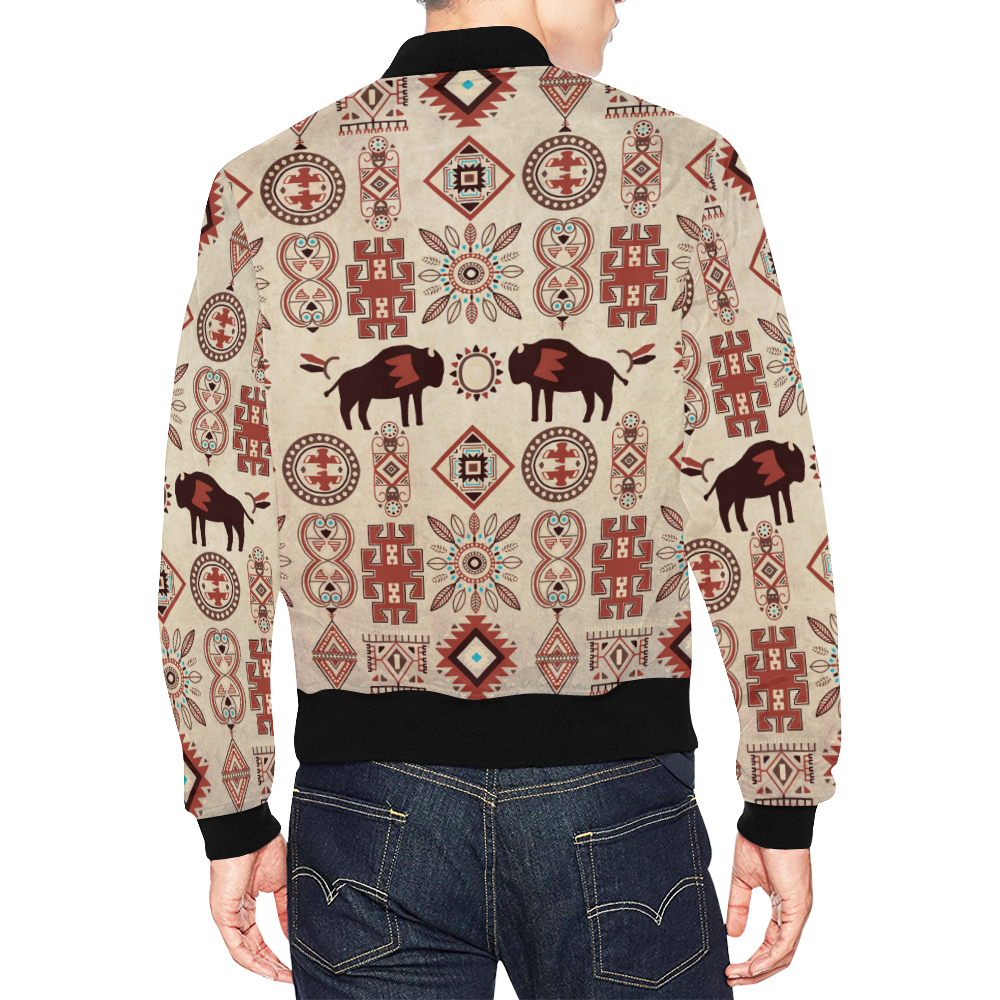 American Native Buffalo All Over Print Bomber Jacket for Men (Model H19)
