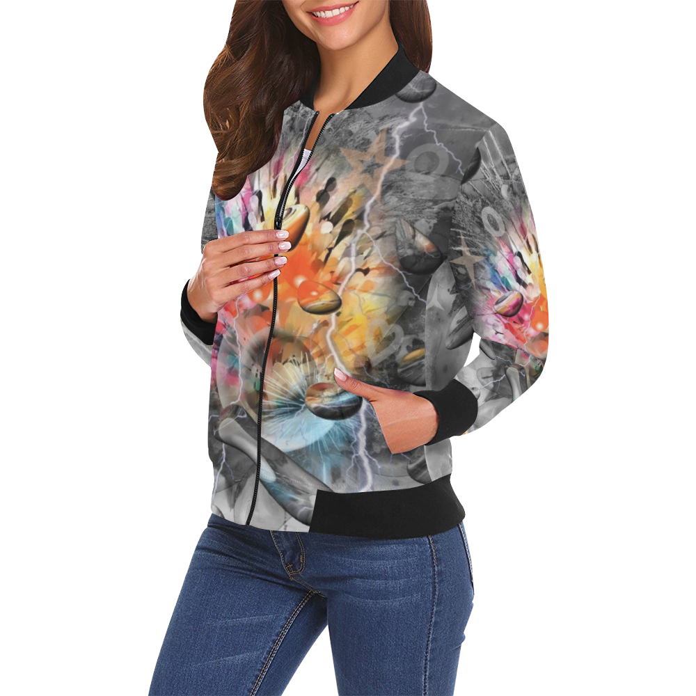 Space of Colors by Nico Bielow All Over Print Bomber Jacket for Women (Model H19)