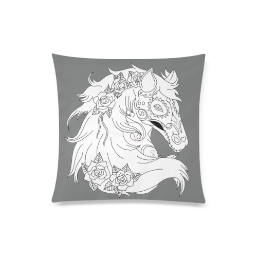 Color Me Sugar Skull Horse Grey Custom Zippered Pillow Case 20"x20"(Twin Sides)