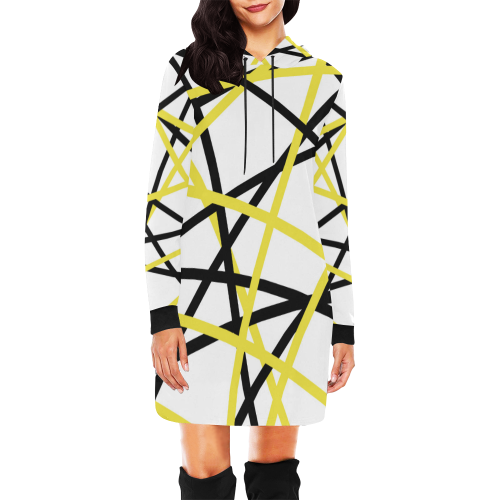 Black and yellow stripes All Over Print Hoodie Mini Dress (Model H27)