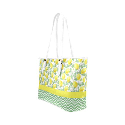 Lemons With Chevron 2 Leather Tote Bag/Small (Model 1651)