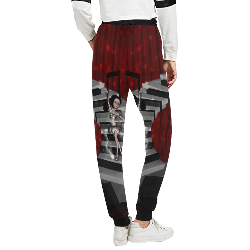 Little fairy dancing on a piano Unisex All Over Print Sweatpants (Model L11)