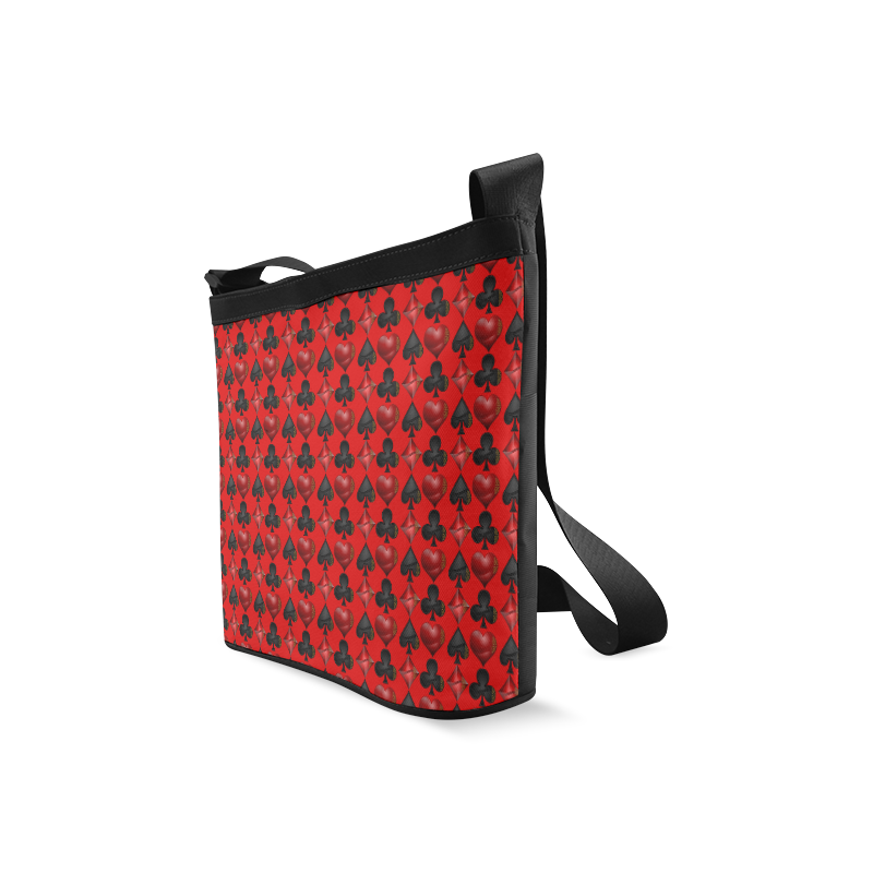Las Vegas Black and Red Casino Poker Card Shapes on Red Crossbody Bags (Model 1613)