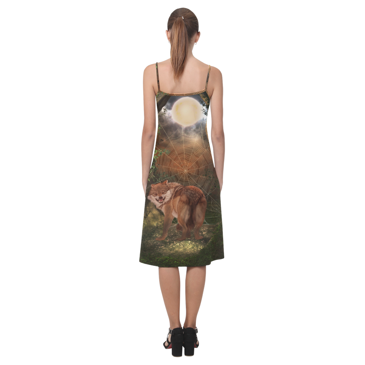 Awesome wolf in the night Alcestis Slip Dress (Model D05)