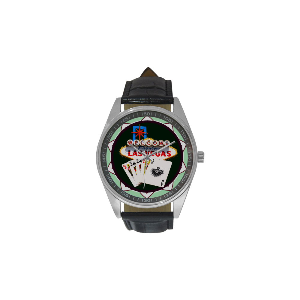 LasVegasIcons Poker Chip - Poker Hand Men's Casual Leather Strap Watch(Model 211)