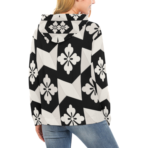 Black White Tiles All Over Print Hoodie for Women (USA Size) (Model H13)