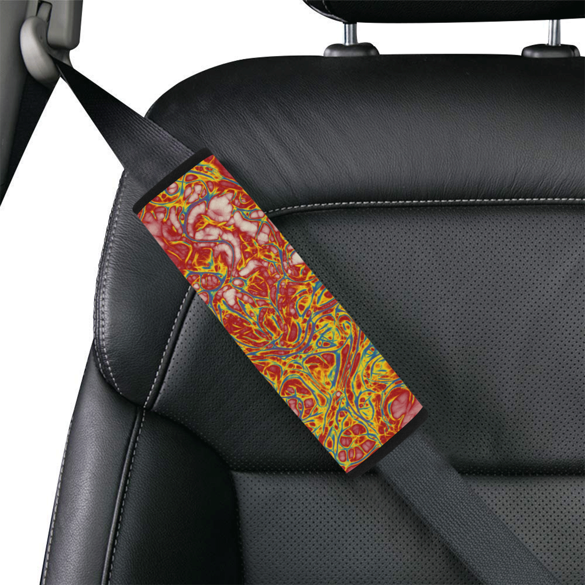 Fractal Batik ART - Hippie Blue Branches Car Seat Belt Cover 7''x8.5''