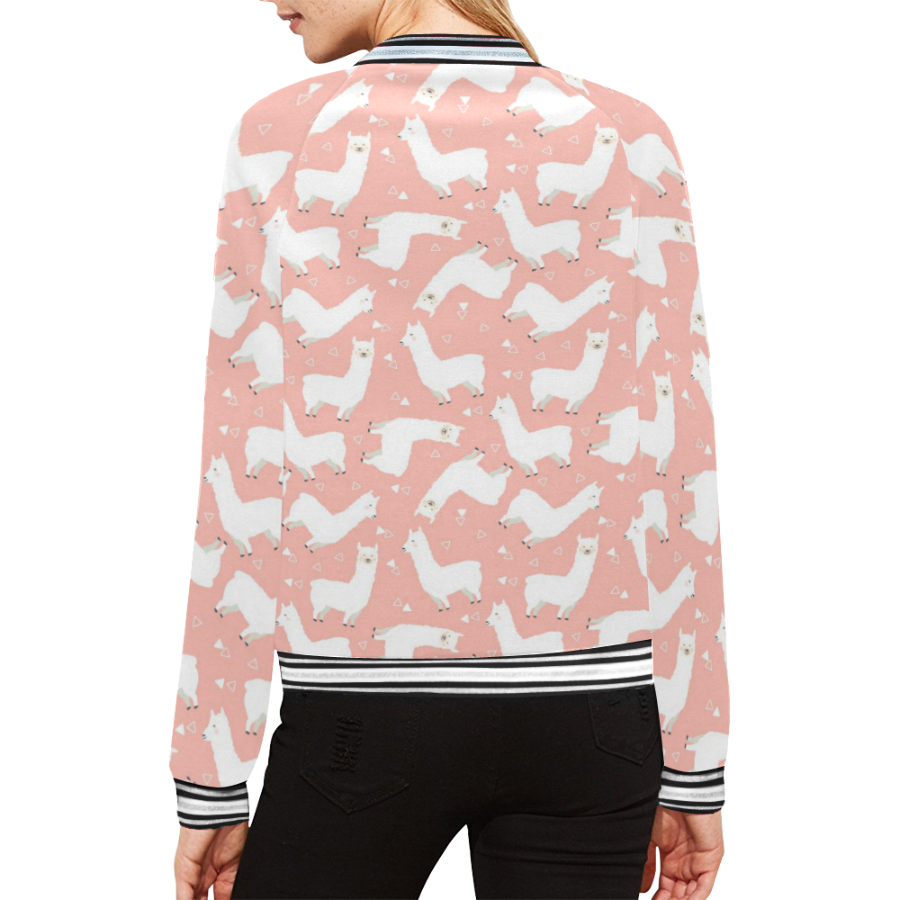 Pink Llama Pattern All Over Print Bomber Jacket for Women (Model H21)