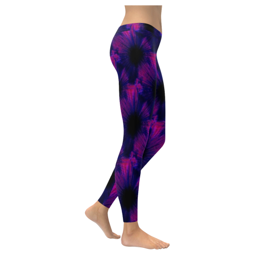 Black And Purple Pink Starbursts Women's Low Rise Leggings (Invisible Stitch) (Model L05)