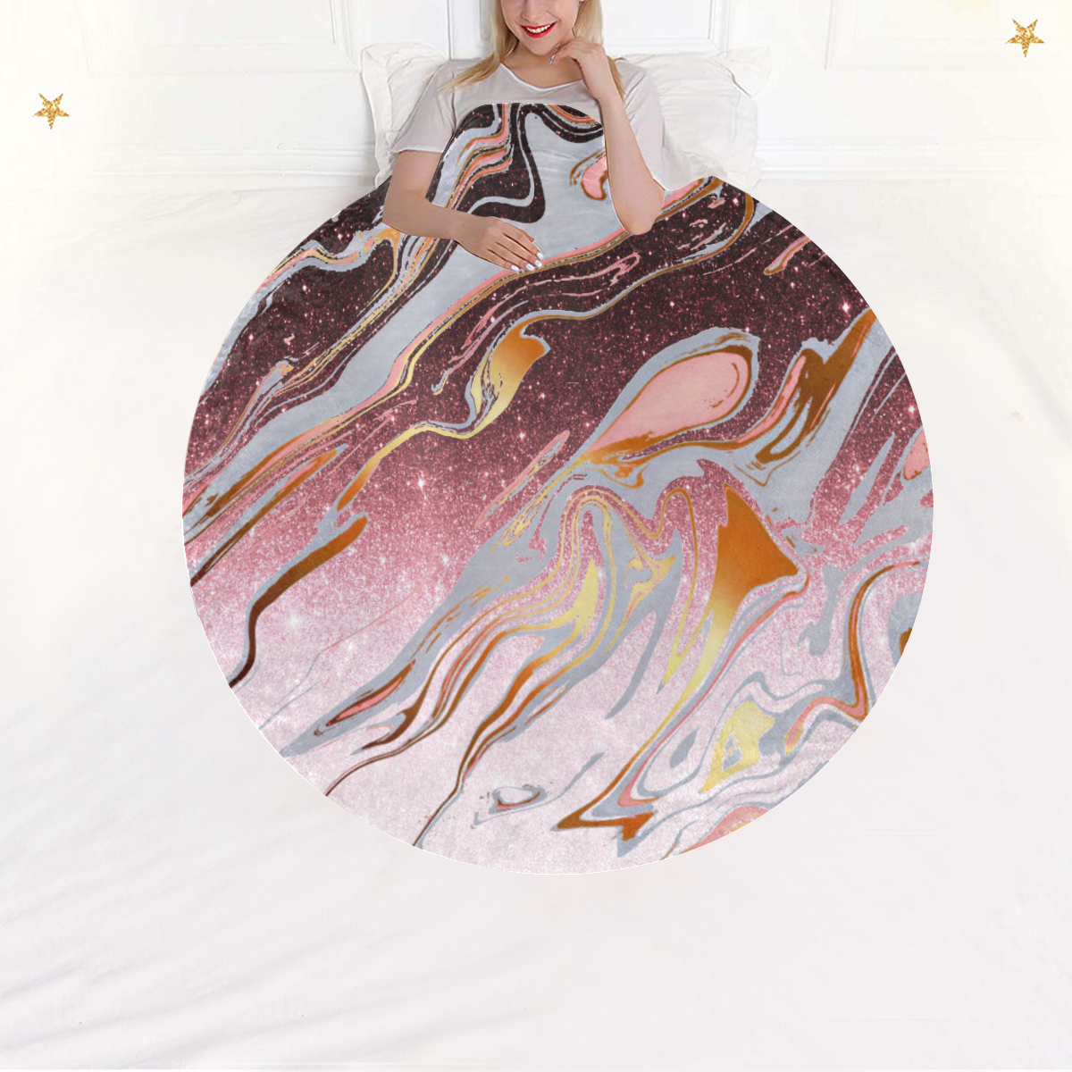 Rose gold glitter marble Circular Ultra-Soft Micro Fleece Blanket 47"