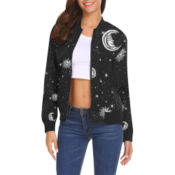 Mystic Stars, Moon and Sun All Over Print Bomber Jacket for Women (Model H19)