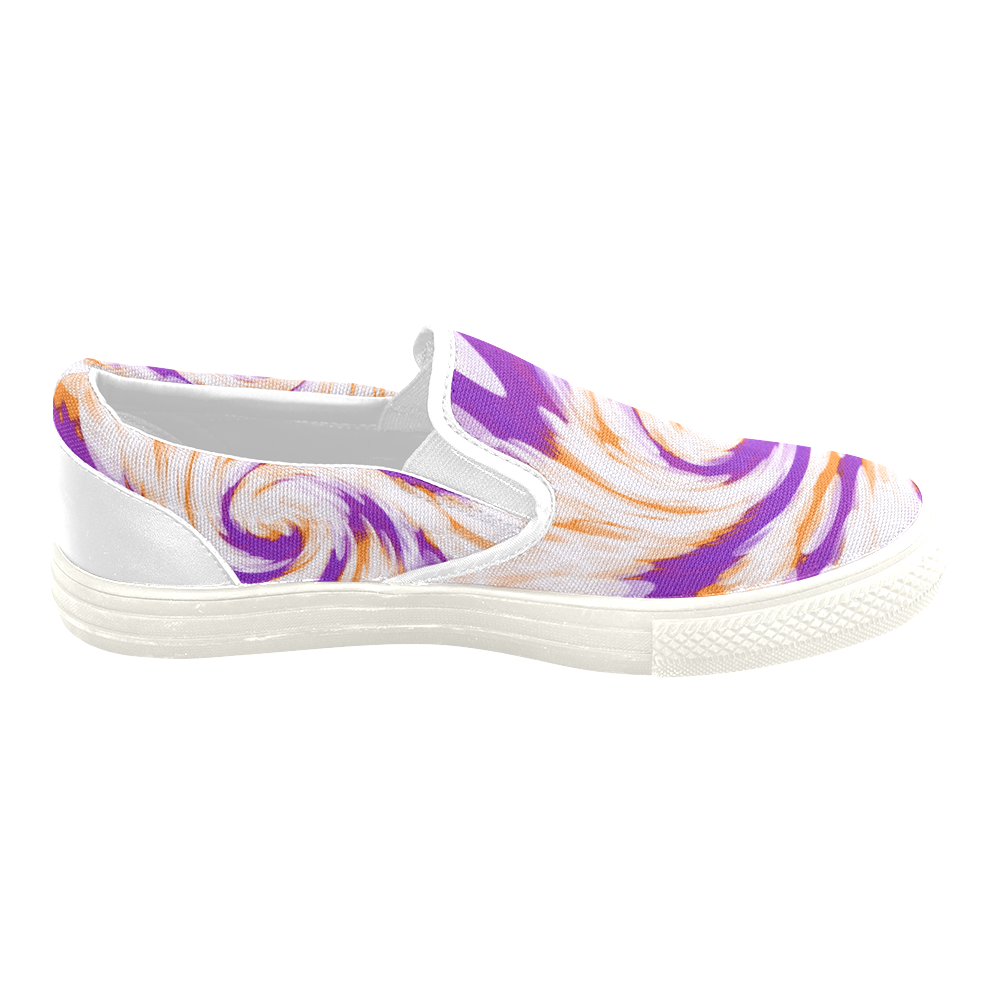 Purple Orange Tie Dye Swirl Abstract Men's Slip-on Canvas Shoes (Model 019)