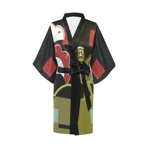 Elegant Green Lamassu Kimono Robe