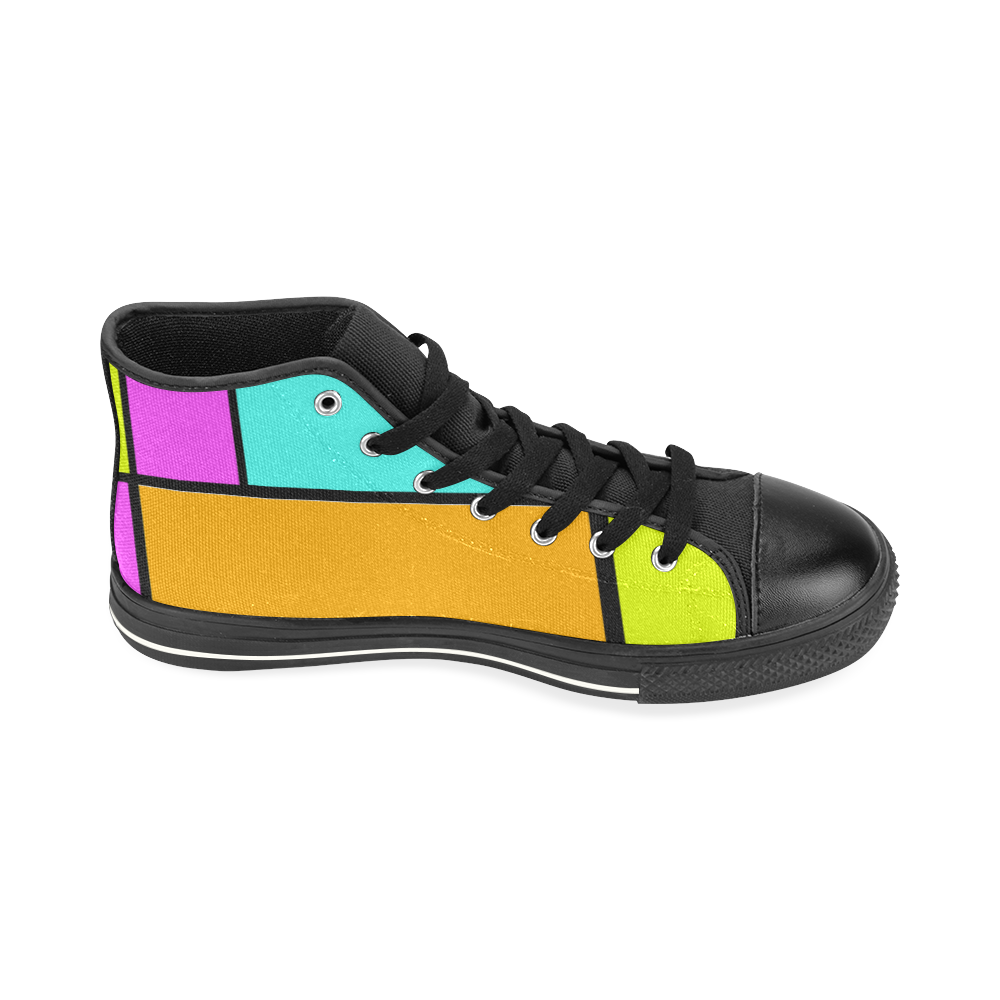Block Retro Tangerine Turquoise Yellow Pink High Top Canvas Shoes for Kid (Model 017)
