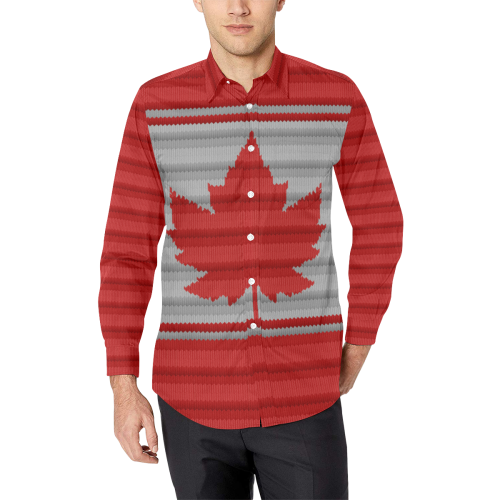 Canada Button-Down Shirt Winter Print Men's All Over Print Casual Dress Shirt (Model T61)