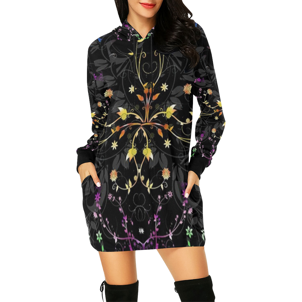exotic florals purple golden all over print hoodie mini dress All Over Print Hoodie Mini Dress (Model H27)