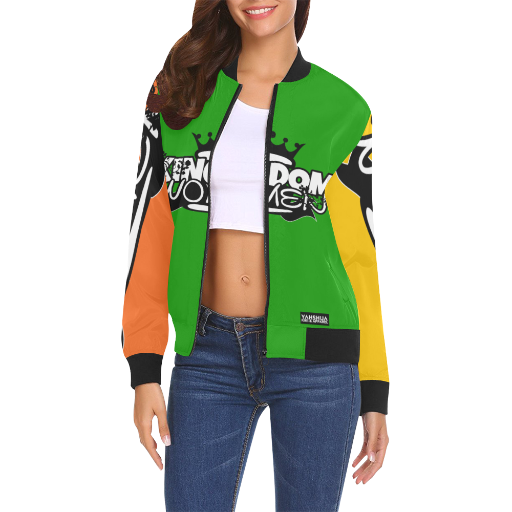 Neon Green/Yellow/Orange All Over Print Bomber Jacket for Women (Model H19)