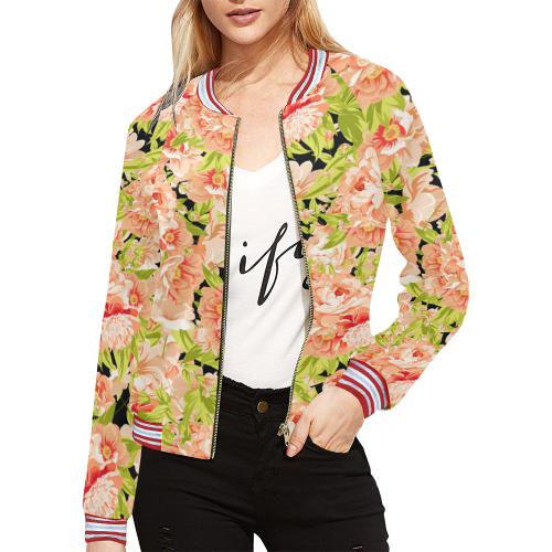 Colorful Flower Pattern All Over Print Bomber Jacket for Women (Model H21)