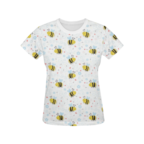 Cute Bee Pattern All Over Print T-shirt for Women/Large Size (USA Size) (Model T40)