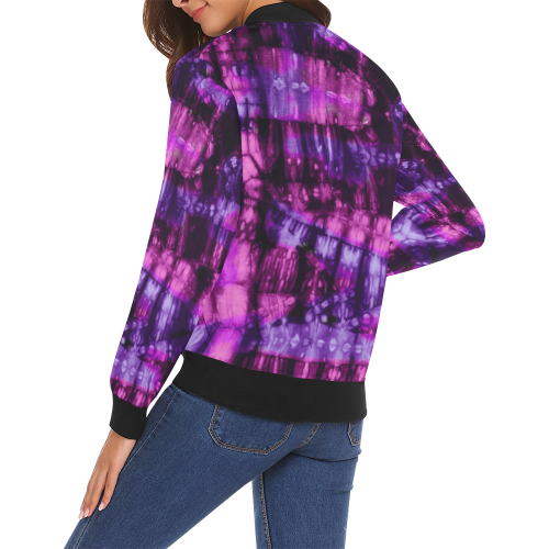 Pink N Purple Shibori Tie Dye All Over Print Bomber Jacket for Women (Model H19)