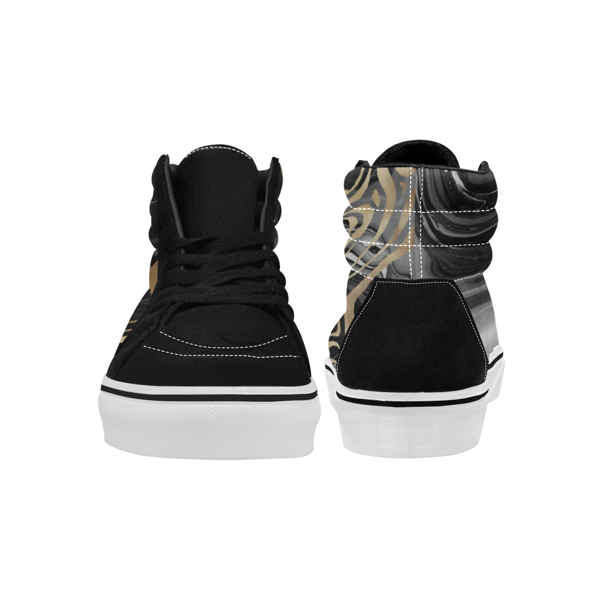 Design shoes black -- gold Women's High Top Skateboarding Shoes (Model E001-1)