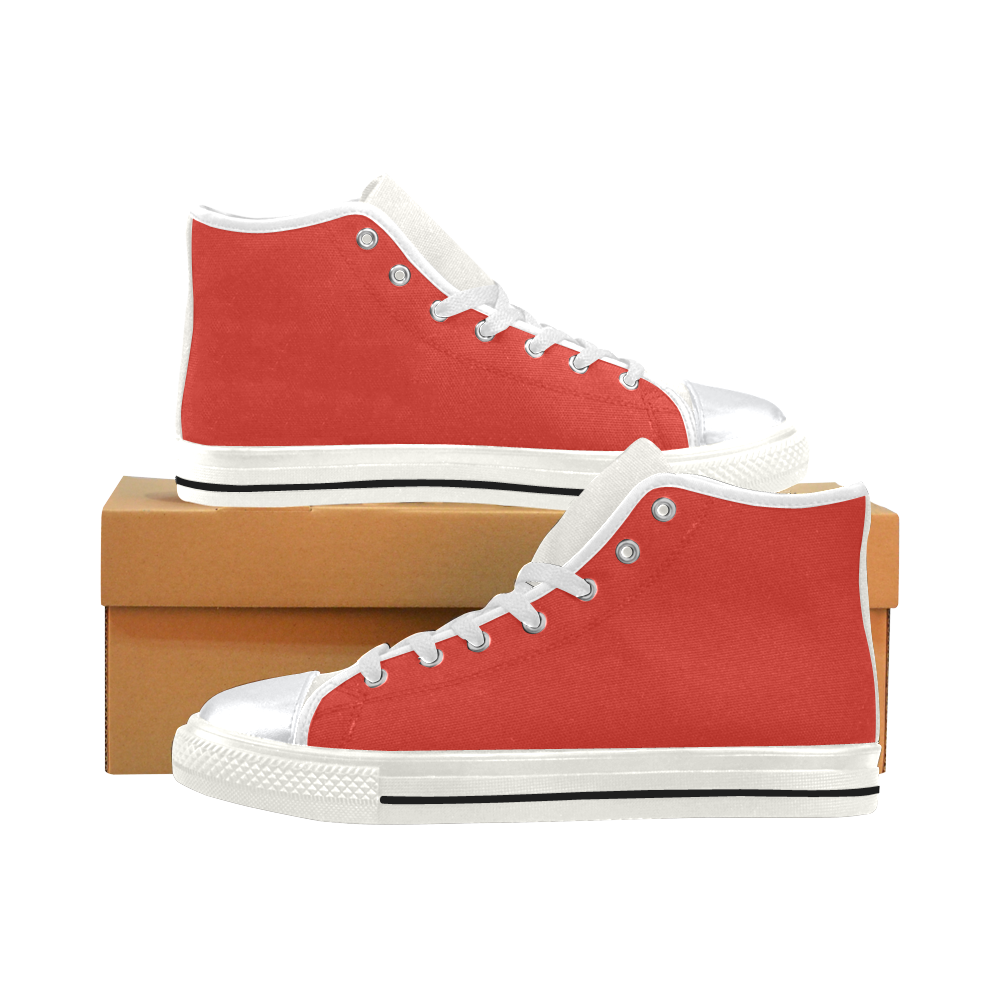 Cherry Tomato Red and White High Top Canvas Shoes for Kid (Model 017)