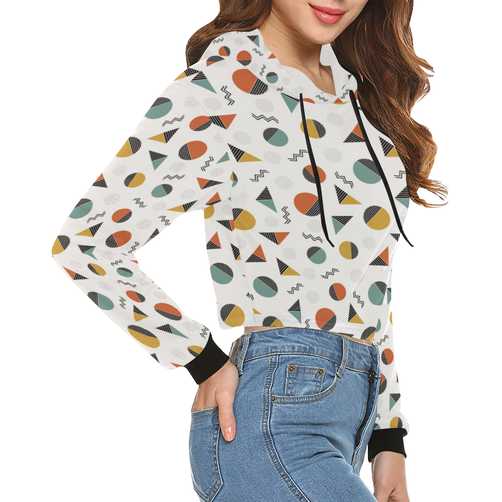 Geo Cutting Shapes All Over Print Crop Hoodie for Women (Model H22)