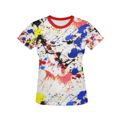Blue and Red Paint Splatter (Red Trim) All Over Print T-shirt for Women/Large Size (USA Size) (Model T40)