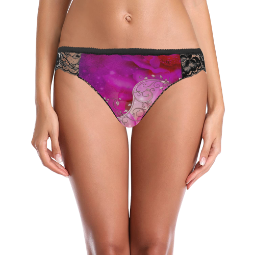 Wonderful floral design Women's Lace Panty (Model L41)