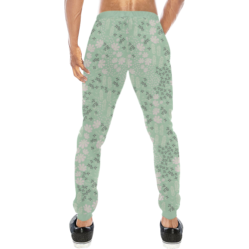 Mint Floral Pattern Men's All Over Print Sweatpants (Model L11)