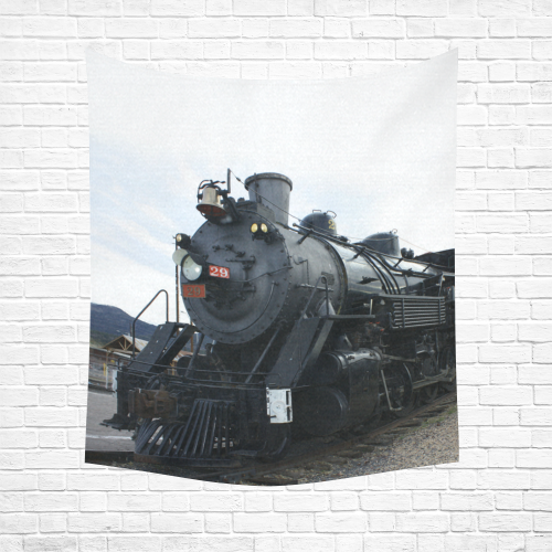 Railroad Vintage Steam Engine on Train Tracks Cotton Linen Wall Tapestry 51"x 60"