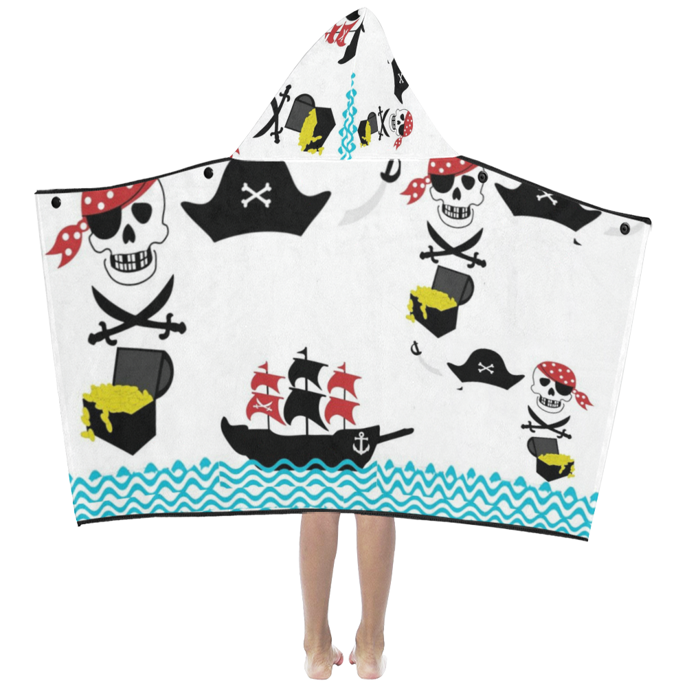 pirate ship on a drift cute cartoon created by FlipStylez Designs Kids' Hooded Bath Towels