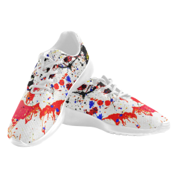 Blue & Red Paint Splatter - White Women's Athletic Shoes (Model 0200)