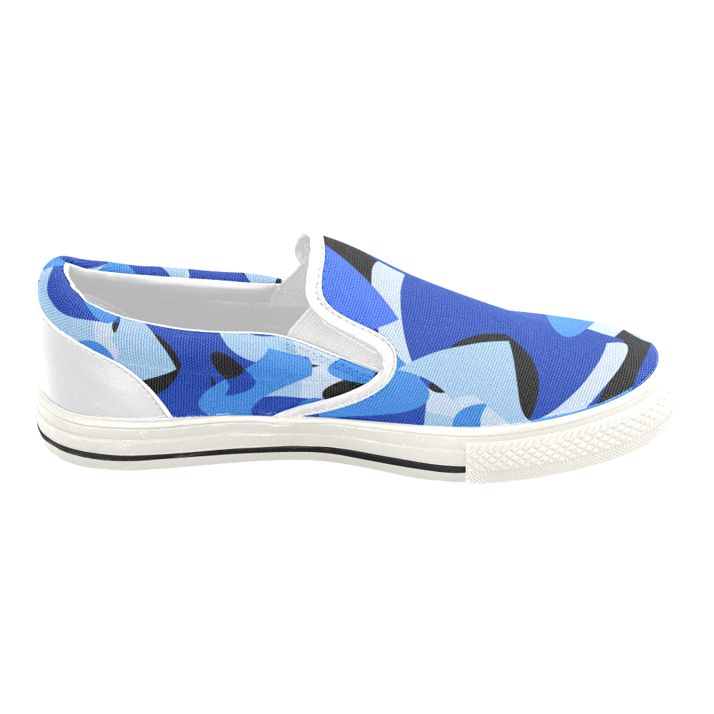 Camouflage Abstract Blue and Black Slip-on Canvas Shoes for Kid (Model 019)