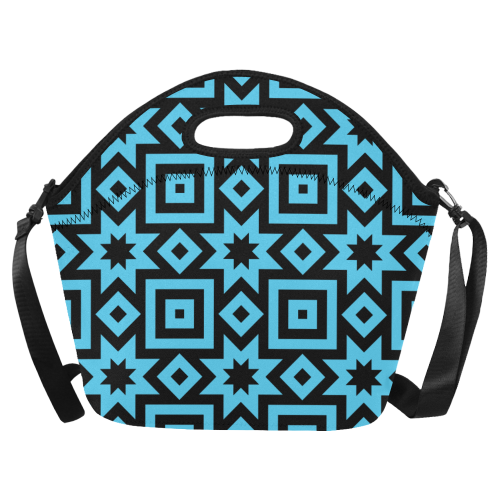 Blue/Black Geometric Pattern Neoprene Lunch Bag/Large (Model 1669)