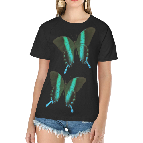 Papilio blumei butterflies painting Women's Raglan T-Shirt/Front Printing (Model T62)